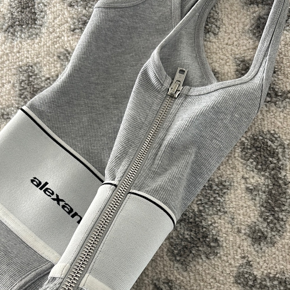 Alexander Wang sz XS Gray Ribbed Tank Dress with Logo Band - Picture 3 of 7